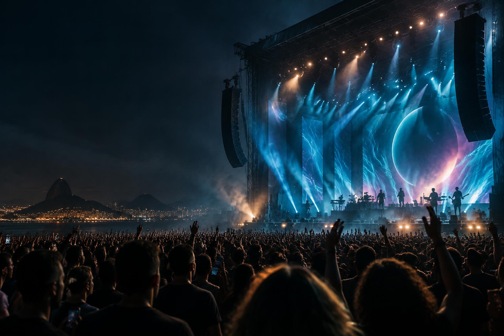 Grande show com palco, painel de LED, som e iluminação profissional
